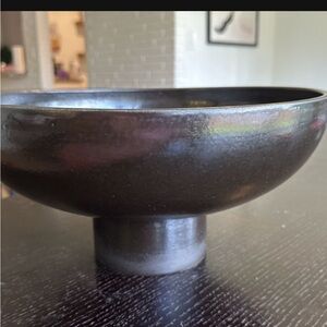 Cb2 black pedestal reactive glaze bowl